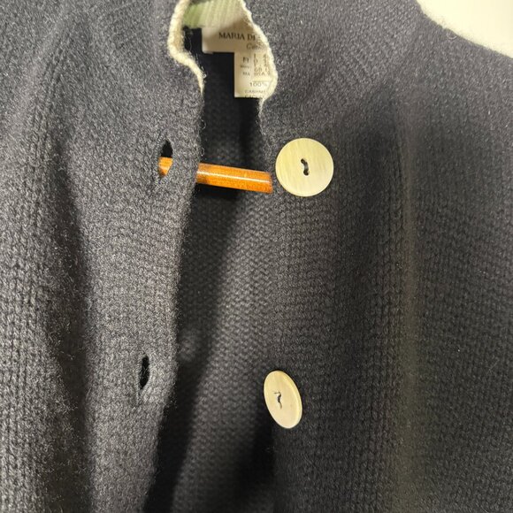 Maria Di Ripabianca Cashmere Button Down Cardigan Black with White Trim Sz 8 - Picture 7 of 7